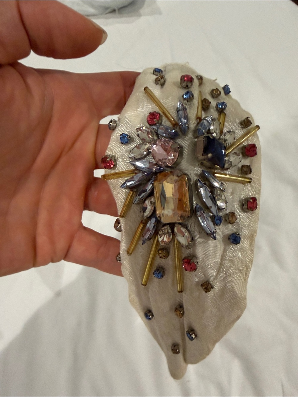 Embellished Cream Beaded Headband - Picture 3 of 4